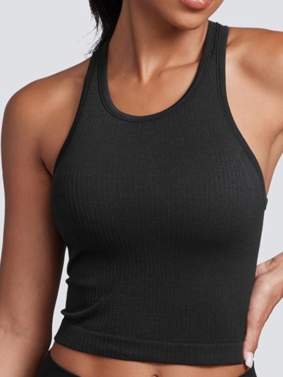 CRZ YOGA Other - CRZ YOGA Seamless Ribbed High Neck Crop Tank Tops Sports Bra, Black, Small, NWT
